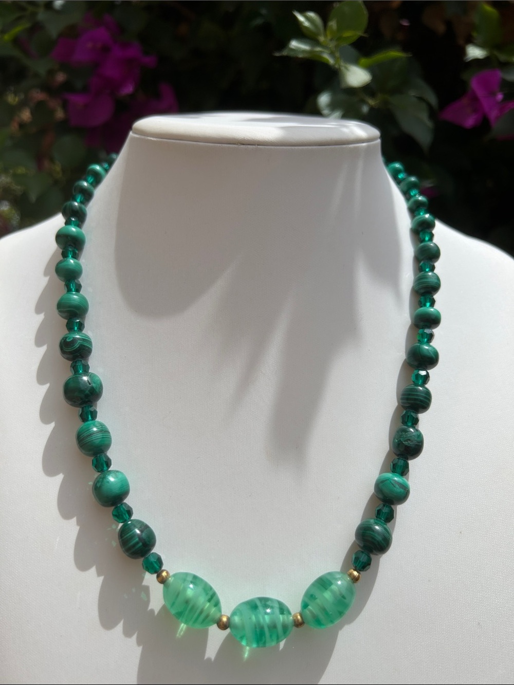 Malachite Green Glass Beaded Necklace